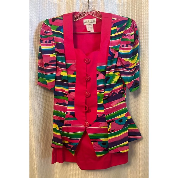 Dresses & Skirts - VTG 80s Leslie Lucks Colorful Peplum Top And Skirt Set Size 6